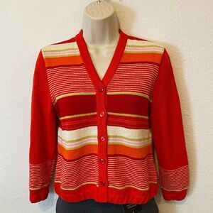 St. John Sport By Marie Gray Red and Orange Striped Cardigan Women Size P